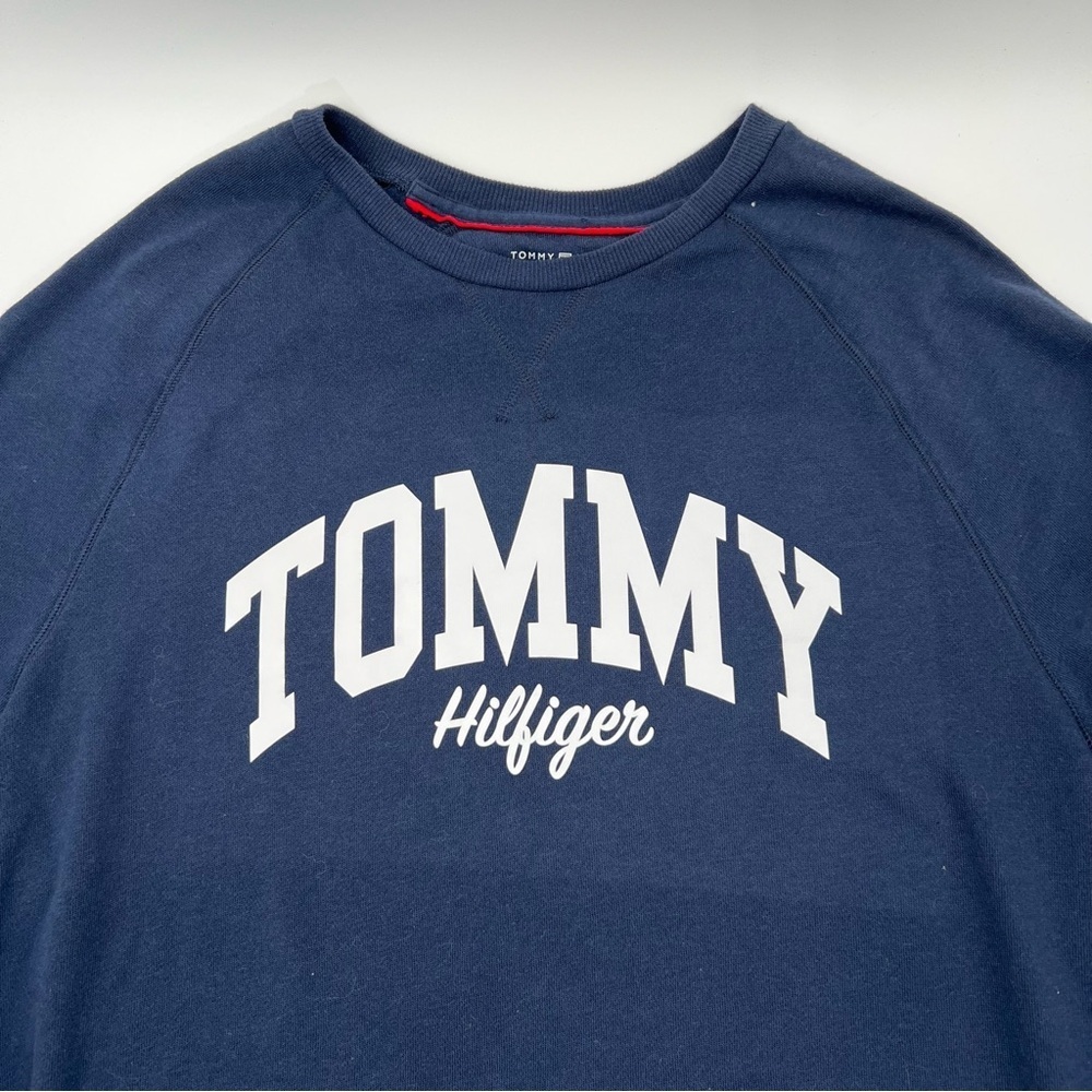 Tommy Hilfiger Navy Varsity Logo Crewneck Sweatshirt Sleepwear Mens Size MFleece - Picture 3 of 6